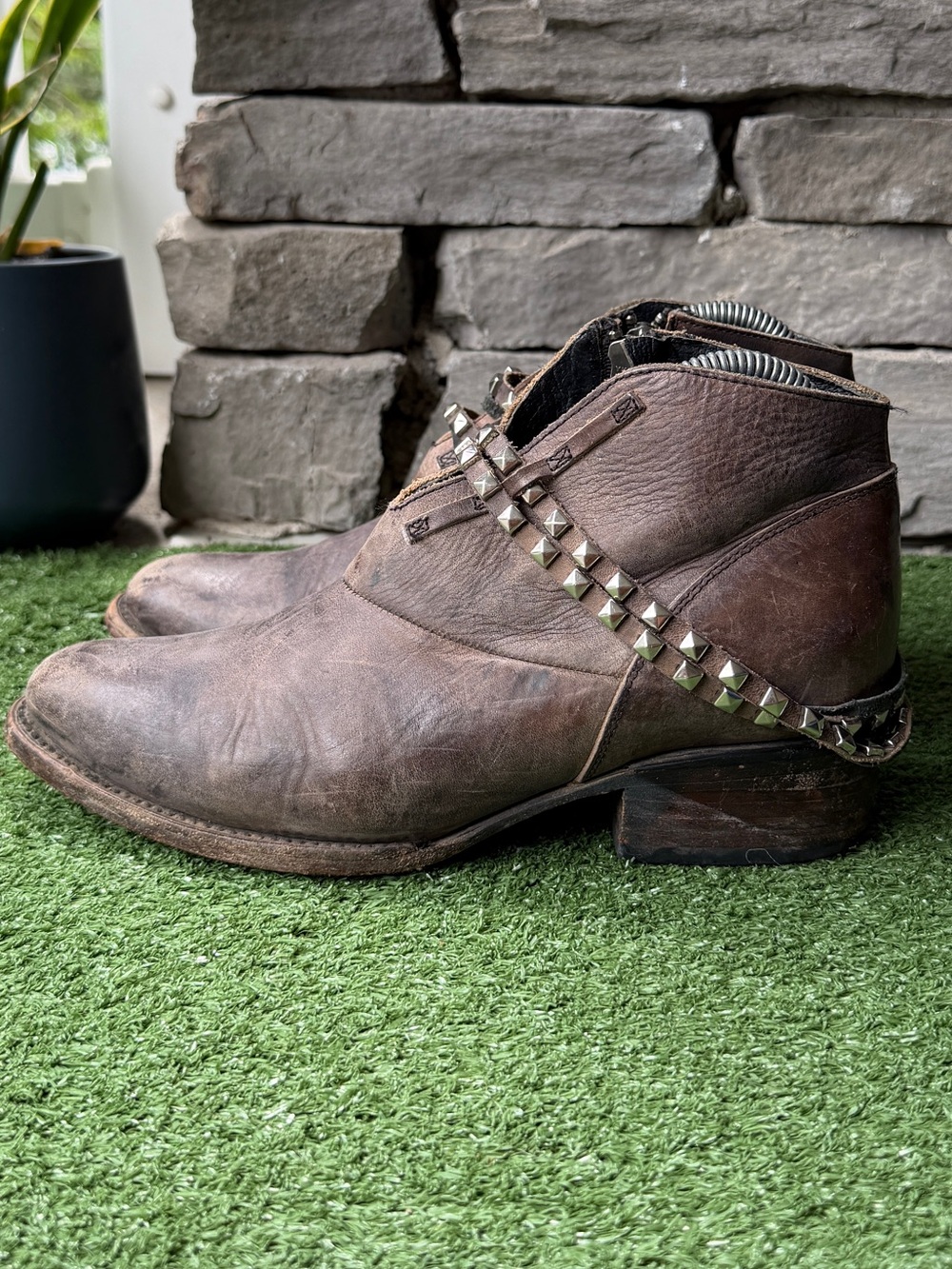 Freebird by Steven MZLOW Studded Distressed Leather Women’s Ankle Boots